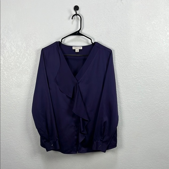 Coldwater Creek Women’s Purple Blouse Long Sleeve Button Down V Neck Sz L(14-16) - Picture 1 of 9
